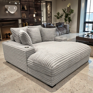 Oversized Cuddler Chaise <b>Sofa</b> Set with Cupholder and USB Square Convertible Living Room Accent Chair for Apartment Villa Grey - Product Image 6