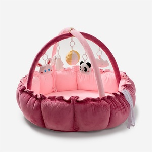 Grand tapis d'éveil sensoriel 3-en-1 épaissi en forme de pétale, avec jouets détachables, coussin et tapis d'activités pour bébé - Product Image 4