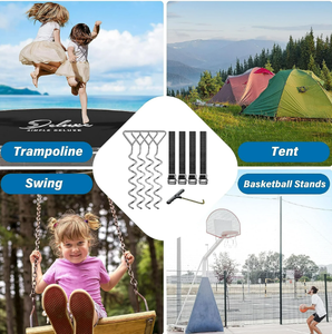 Kit d'ancrage robuste pour trampoline - Fixation au sol par vis avec pièces de fixation pour forte intensité de vent - Kit d'ancrage en spirale en acier - Product Image 5