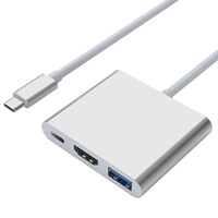 Grosir USB C ke HDMI 4K USB 3.0 PD 3 in 1 Hub PVC jaket 3-in-1 adaptor untuk Laptop PC untuk proyektor Monitor Speaker penggunaan di rumah