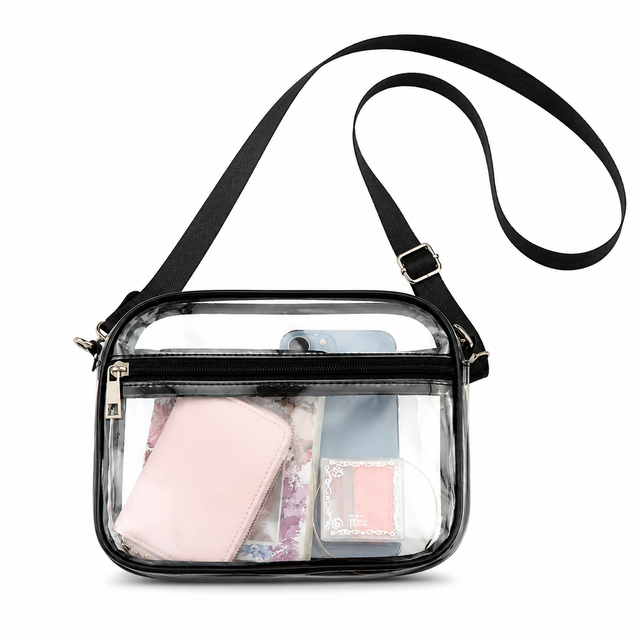 Kamcity Wholesale Custom Logo Clear PVC Crossbody Bag Stadium Approved Front Zipper Pocket Adjustable Strap for Concert Games