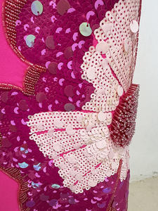 In Stock di pregio lavorazioni con paillettes a <span class=keywords><strong>fiori</strong></span> manica corta o collo a vita da donna per feste abito In tinta unita <span class=keywords><strong>Midi</strong></span> da donna - Product Image 6