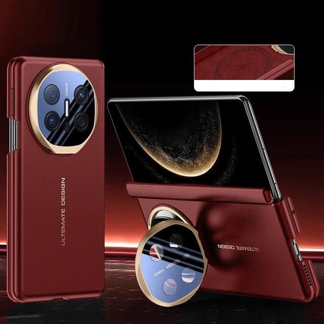 PU Leather Soft TPU Bumper Frame with Hinge Phone Case with Camera Protector Bracket Stand Case for Huawei Mate X6 Case