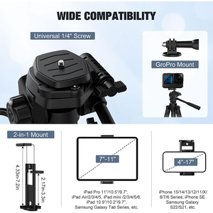 Tripod Kamera Profesional T170 1.7m Ringkas Ringan dari Aluminium dengan Tas Pembawa untuk Kamera Ponsel dengan Waterpass - Product Image 5