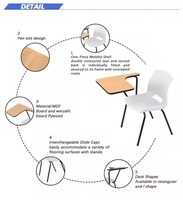 Chaise de formation avec tablette d'écriture, chaise d'étude à accoudoirs en bois avec structure en acier, siège confortable à hauteur fixe