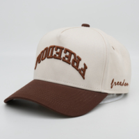 Gorra de Béisbol de 5 Paneles con Logotipo Bordado en 3D Personalizado, 100% Algodón, Color Marrón de Dos Tonos, Estilo A-Frame, para Bodas, MOQ Bajo