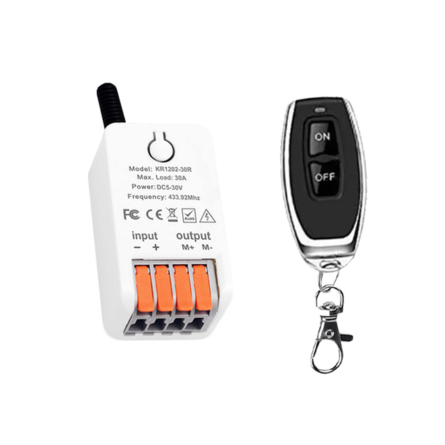 Relay 433MHz Wireless Remote Control Switch 30A DC 5V 12V 24V 30V RF Receiver Suitable for Motor Water Pump Light Switch