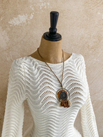 Pull en tricot crocheté style bohème coréen pour femme, blanc, col rond, manches cloche, coupe moulante, tenue de plage (personnalisable, anti-plis)