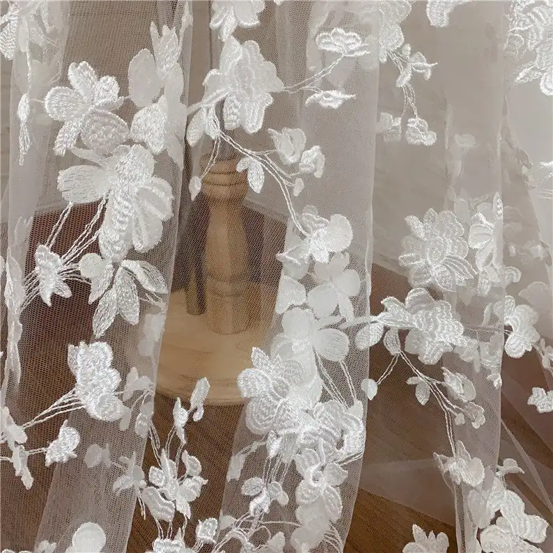 ब्राइडल गाउन, शादी की पोशाक और प्रोम पृष्ठभूमि के लिए भव्य कढ़ाई वाले पुष्प फीता फैब्रिक, यार्ड द्वारा फीता