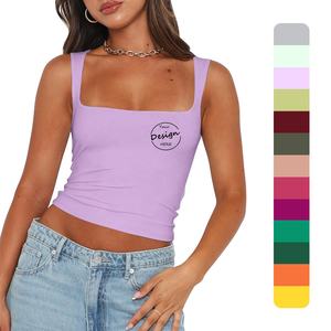 Chaleco de entrenamiento de gimnasio de cuello cuadrado ajustado de LICRA de alta elasticidad en blanco personalizado al por mayor camiseta sin mangas deportiva de poliéster de secado rápido para mujer - Product Image 1