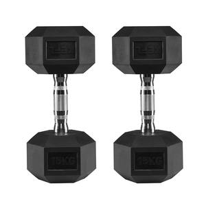 Profesyonel Spor Salonu Güç Antrenmanı için Fabrikadan Doğrudan Sıcak Fırsat 15kg PVC Kaplamalı Siyah Altıgen Dambıl - Product Image 1