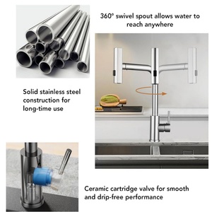 Waterfall Taps with Pull Out <b>Spray</b> Kitchen Mixer Tap 1 Hole Stainless Steel 3 in 1 Sink Tap Single Lever Monobloc 360° Swivel - Product Image 5