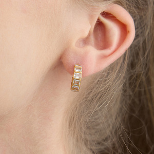 Huggie <b>Earrings</b> Gold Plated Zircon <b>Studs</b> Bezel Setting Everyday Wear Stainless Steel Jewelry Geometric Design - Product Image 3