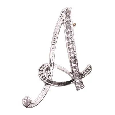 Letter Personalized Diamond Brooch 26 Alphabet Brooch Pin Silver Brooches for Men Women