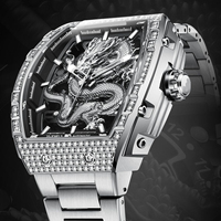Montre Dragon personnalisée montres mécaniques automatiques creusées en acier inoxydable 316L en forme de baril de sport d'affaires