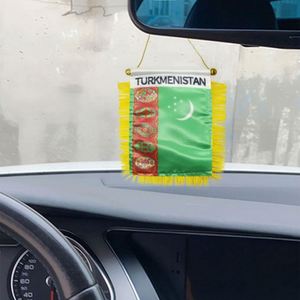 ธงชาติตุรกเมนิสถานแบบกำหนดเอง ผ้าซาตินขนาดเล็ก พร้อมพู่สีเหลือง พิมพ์ลายดิจิทัล สำหรับติดรถยนต์ - Product Image 3