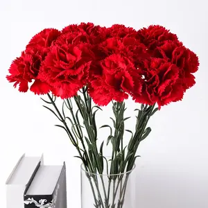 Vente en gros de fleurs d'oeillet artificiel en soie pour décoration de mariage, fausses fleurs en plastique pour plantes
