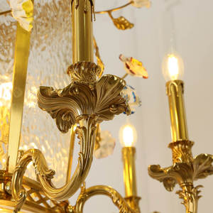 Lámpara colgante de latón francés de 31,5 pulgadas con 12 luces y flor Iluminación elegante para hoteles Villas Bodas Salas de recepción - Product Image 2