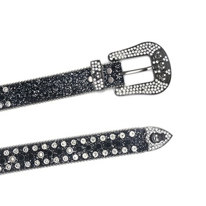 Cintura da uomo Western in pelle PU nera scintillante con strass, larghezza 3,8 cm, con fibbia a teschio, stile Hip Hop Punk, design <span class=keywords><strong>Baita</strong></span>, produzione di fabbrica - Product Image 2