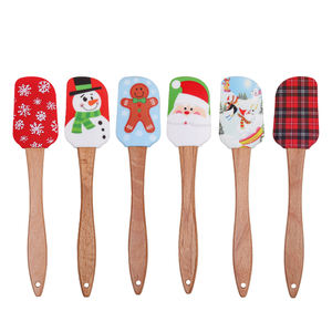 Gran oferta, espátula de mezcla para hornear de silicona navideña con patrones personalizados, mango de madera para masa - Product Image 1