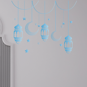 Autocollants muraux DAMAI pour l'Aïd, lanterne bleue, lune, étoiles, taille moyenne, décoration intérieure du Ramadan pour fenêtres et portes - Product Image 2