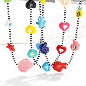 สร้อยคอลูกปัดทองแดงประดับเพชรซิคอนสีดำขาว ดีไซน์น่ารัก สไตล์นีโอโกธิค ขายดี นิยมในโซเชียล - Product Image 1