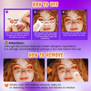 6 Pezzi Tatuaggi Temporanei per il Viso a Tema Halloween con Zucche, Pipistrelli, Ragni, Accessori per Adulti e Bambini - Product Image 4