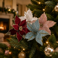 Fleurs artificielles de Poinsettia en polyester pour décorations de Noël intérieures, taille personnalisée, diverses couleurs, tendance, à fixer au mur, pour la maison et les fêtes