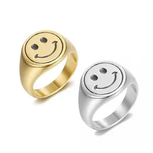 15mm unisex 316l stainless steel silver gold black drop glue cute lovely smile face expression couple rings