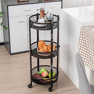 <b>Foldable</b> Kitchen 3 Layers Metal Storage Rack Household Bathroom Storage <b>Cart</b> Round Storage Basket with Wheels - Product Image 3