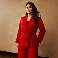 Blazer tissé anti-plis pour femme, grande taille, col surplis, couleur unie, avec ceinture chaîne, idéal pour le bureau, OEM ODM