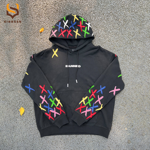 Streetwear Clothing Manufacturers Custom Patch Embroidered Distressed Heavyweight 100% Cotton Oversized Acid Wash <b>Hoodies</b> Men - Product Image 1