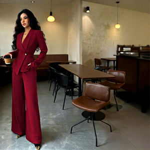 Ensemble de bureau pour femmes IStapromo Gifts, ensemble deux pièces tendance avec pantalon droit à manches longues, velours infroissable - Product Image 1