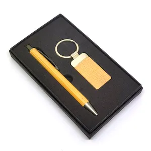 Kustom promosi kulit pena dan baja nirkarat gantungan kunci Set hadiah kecil dengan kotak