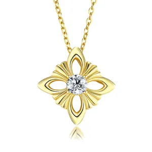 Collar con Colgante de Trébol de Cuatro Hojas de Plata de Ley 925 al por Mayor, Chapado en Rodio, Regalo de la Suerte para Mujer - Product Image 3