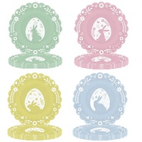 Nouvelles assiettes en papier imprimées en sérigraphie à 4 couleurs avec bordure en dentelle, motif lapin mignon de Pâques, lot de 48 pièces, vaisselle jetable pour les fêtes de Pâques