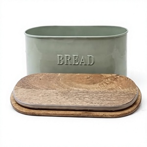 Green Metal <b>Bread</b> <b>Bin</b> with <b>Wooden</b> Lid Rectangle Moisture Proof Nordic Style <b>Bread</b> Box for Kitchen - Product Image 4