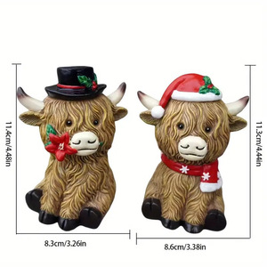 Statuette Vintage <span class=keywords><strong>di</strong></span> Coppia <span class=keywords><strong>di</strong></span> <span class=keywords><strong>Mucche</strong></span> Highland Natalizie in Poliresina, Decorazioni da Tavolo per la Casa a Tema Natalizio - Product Image 5