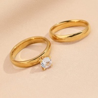 Vente flash - Bagues de fiançailles et de mariage pour couples en acier inoxydable plaqué or 18 carats, bijoux de mode, ensembles de bagues en zircon diamant pour femmes et hommes
