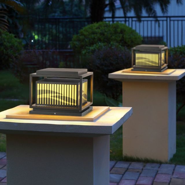 Custom Non-Standard Stainless Steel Chinese Style Solar LED Pillar Light Waterproof IP65 E27 Base Outdoor Lawn Landscape Lamp