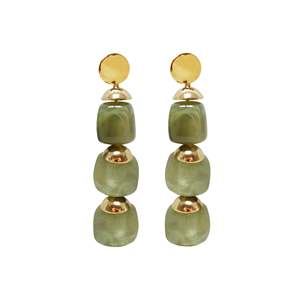 Fashion Drop Earrings 316L Stainless Steel PVD Gold Plating Sustainable Resistant Green Beaded Design - Product Image 1
