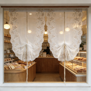 <span class=keywords><strong>Tende</strong></span> Oscuranti Ricamate, <span class=keywords><strong>Tende</strong></span> Velate Floreali con Laccetti, <span class=keywords><strong>Tende</strong></span> Romane a Balze per Finestre di Cucina, Balcone, Caffetteria - Product Image 3