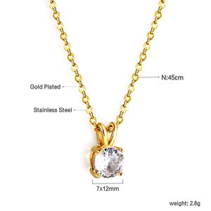 Joyería de Moda Personalizada para Mujer, Collar con Colgante de Zirconia Multicolor Redonda, Chapado en Oro de 18k, Acero Inoxidable, Regalos - Product Image 2