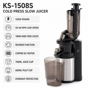 Extracteur de jus lent électrique en acier inoxydable de 600 ml avec moteur DC, fonction inversée et conception à mastication pour usage domestique - Product Image 2