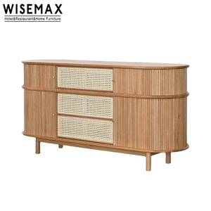 WISEMAX FURNITURE Luxury Retro Hotel Furniture Ash Wood Frame Rattan Sliding Door <strong>Sideboard</strong> Cabinet <strong>for</strong> <strong>Kitchen</strong> Living Room - Product Image 2