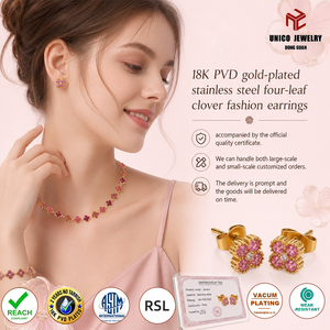 Boucles d'oreilles trèfle en cristal multicolore <span class=keywords><strong>de</strong></span> luxe <span class=keywords><strong>l</strong></span>éger, en acier inoxydable plaqué or 18 carats PVD, boucles d'oreilles tennis arc-en-ciel, bijoux pour femmes - Product Image 1