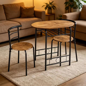 Best Seller 3-piece <strong>Dining</strong> <strong>Set</strong> 2-piece <strong>Small</strong> Kitchen and Table Chair <strong>Set</strong> with Metal Frame and Storage Shelf - Product Image 1