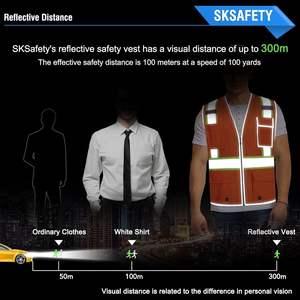 SKSAFETY Chaleco de Seguridad Impermeable ANSI Clase 2 con 10 Bolsillos, Alta Visibilidad, Malla de Doble Cara con Tiras Reflectantes, Logotipo Personalizado - Product Image 3