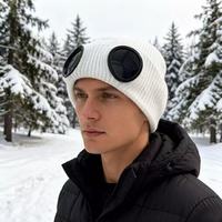 Bonnet tricoté chaud et doux avec revers pour sports de plein air, ski, homme et femme, bonnet d'hiver chaud coupe-vent, bonnet aviateur avec lunettes intégrées