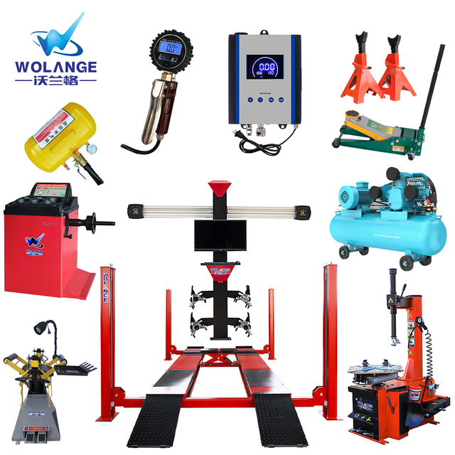 Tire Service Workshop Equipment Solution 4 Post Lift Tire Changer Machine and Balancer Kit Combo for Garage